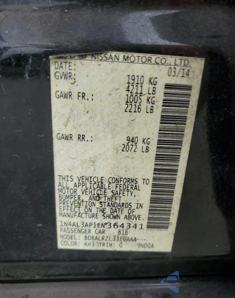 2014 Nissan Altima 2.5 from USA, damaged, VIN 1N4AL3AP1EN364341